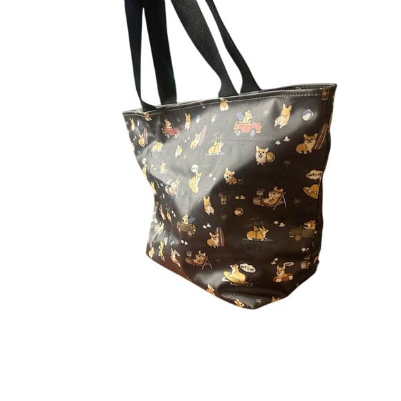 Uma Hana I Love Corgis Dog Tote Waterproof Shoulder Bag Black Brown Large NWOT - Picture 3 of 9